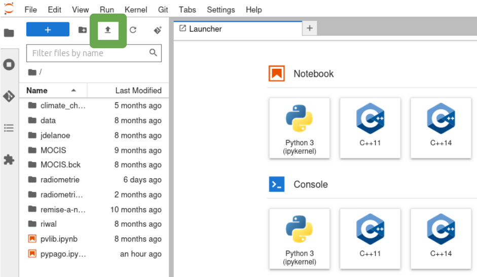 jupyterlab upload button